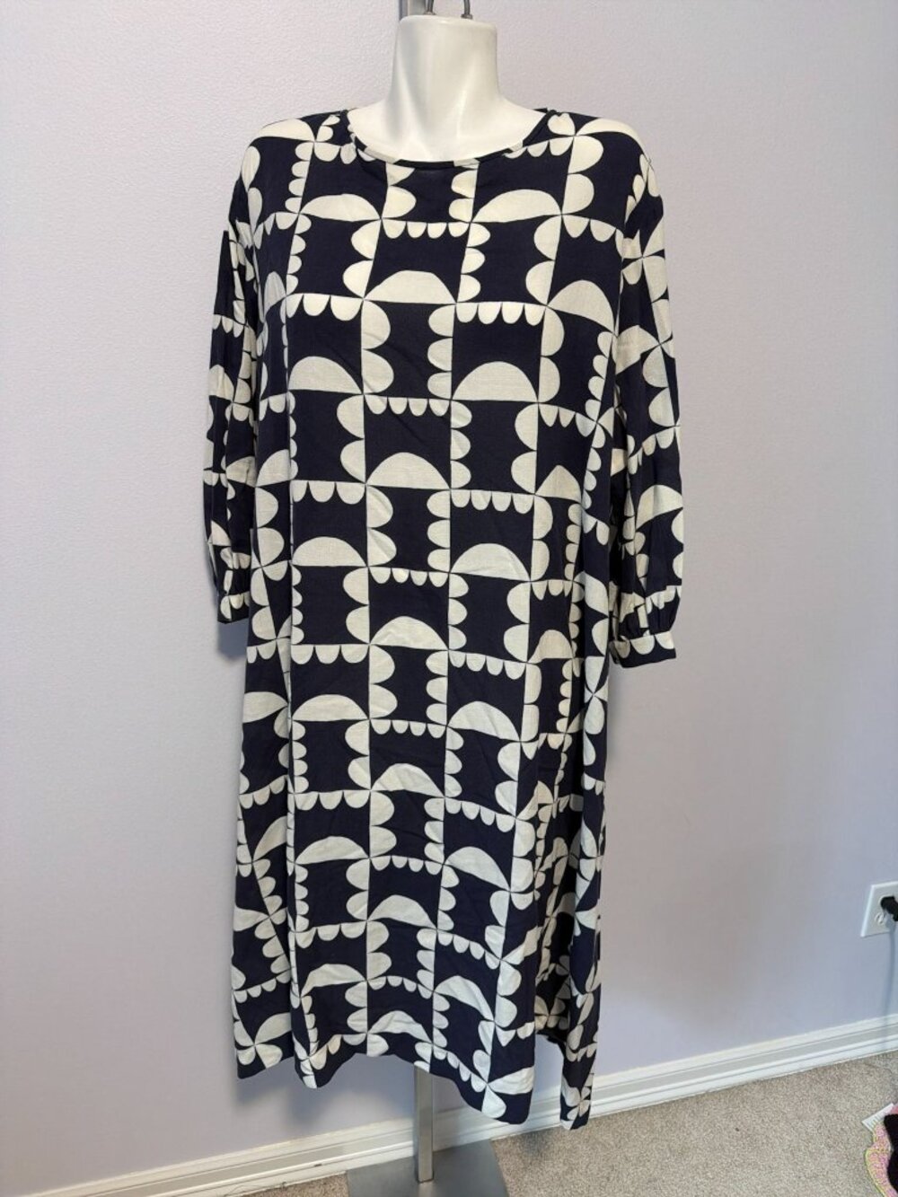 Mina Perhonen Hana Gumo Dress 38 US 6 Navy Abstract Floral Japan Artsy Lagenlook - Picture 2 of 12